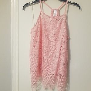 Juniors Pink lace tank top